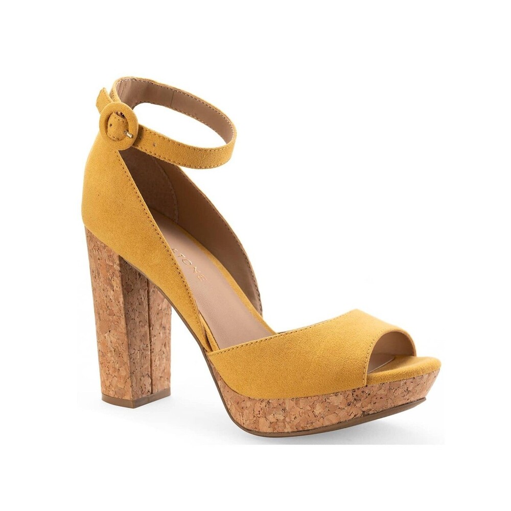Sun Stone Womens 9 M Yellow Platform Block Heel Sandals NIB XZ4 - Picture 1 of 6